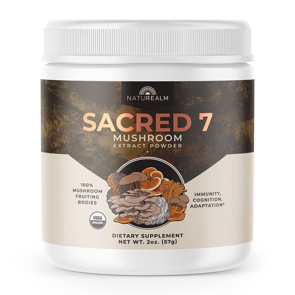 Naturealm Sacred 7 - Mushroom Extract Powder 2 oz - Chaga, Cordyceps, Lion's ...