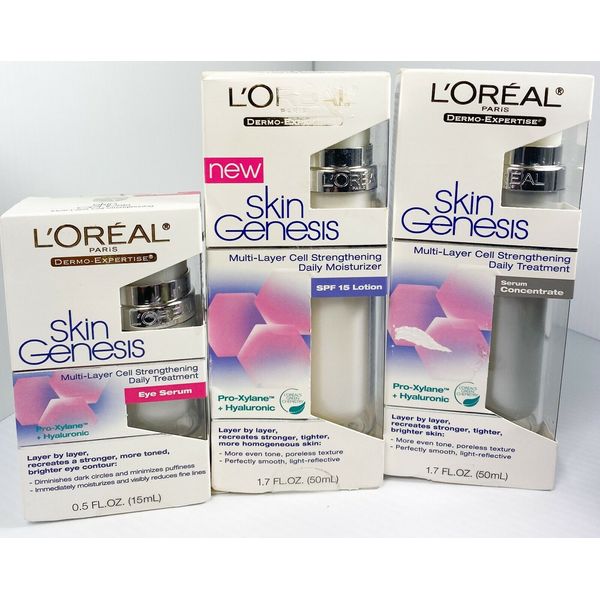 New L'OREAL SKIN GENESIS Bundle -Daily Moisturizer, Serum Concentrate, Eye Serum