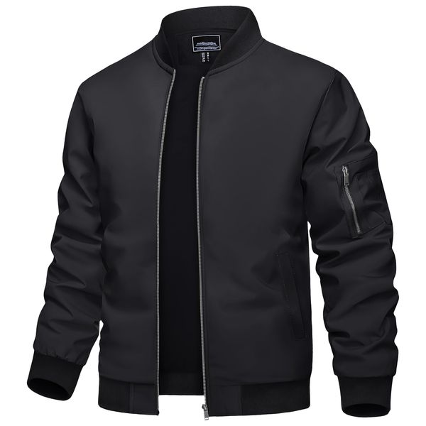 TACVASEN Men's Varsity Jackets Black Bomber Jackets Men Windproof Jackets Men Casual Jackets Men Spring Jackets Harrington Jacket Letterman Jacket