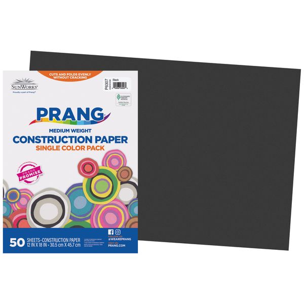 Prang (Formerly SunWorks) Construction Paper, Black, 12" x 18", 50 Sheets