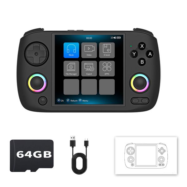 RG Cube XX Handheld Game Console RG Cube XX 3.95'' IPS Screen with 64G TF Card Supports 5G WiFi 4.2 Bluetooth Online Fighting,TV and HDMI Retro Emulator Linux System Games Consoles(Black)