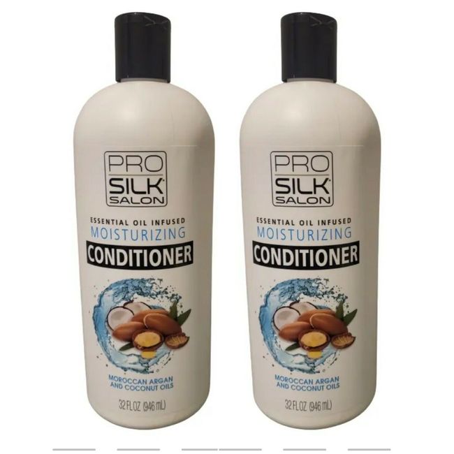 Lot Of 2 Pro Silk Salon Conditioner Moroccan Argan And Coconut Oils 32 oz.