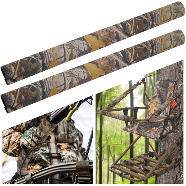 Adnee 2pcs Tree Stand Rail Pads - 19.6"x5.3" Waterproof Camo Treestand Shooting Rail Pads - Tree Stand Rail Covers for Climbing Tripod Deer Stand Treestand Ladder