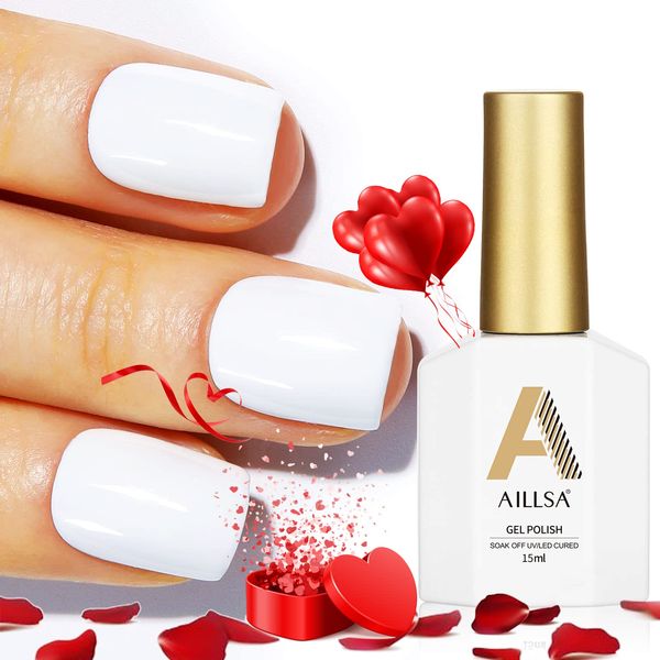 AILLSA White Gel Nail Polish, Soak Off UV Lamp 15 ML Gel Polish, Shiny Color Gel Nail Varnish, Long Lasting Nail Polish, Nail Art Manicure DIY at Home Gift for Her