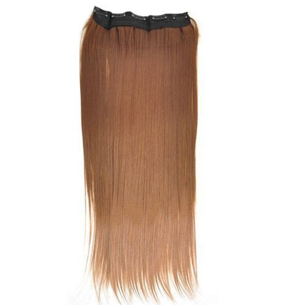 Accessotech 23" Straight Full Head One Piece 5 Clips in On Hair Extensions Perm Wash Party Light Brown