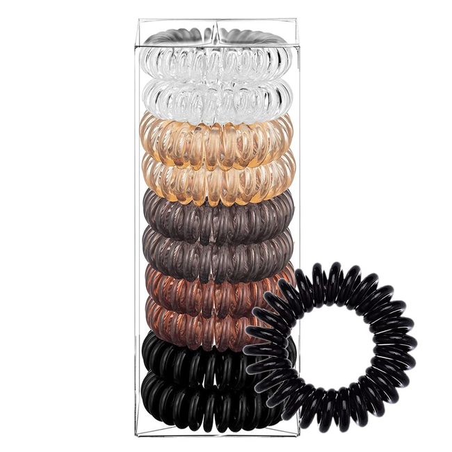 YKKJ Spirale Haargummis,Telefonkabel Haargummis Set 10 Stücke Crystal Clear Elastisch Spiralhaargummi mit Box Alle Haartypen für Damen und Mädchen (5 Farben)