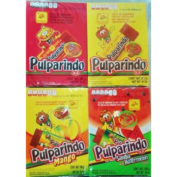 Pulparindo Mexican Candy Watermelon,Tamarindo,Mango,Extra Hot & Salted  4 Pack*