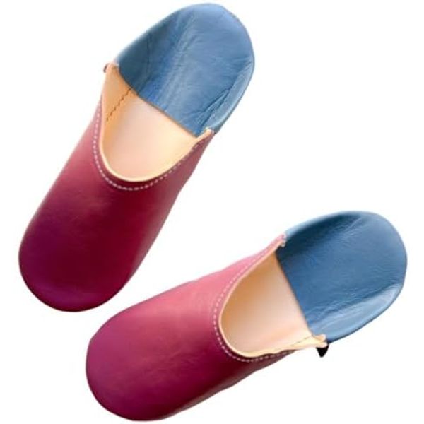 dear Morocco Dia Moroccan Babouche Double Color, Dahlia & Light Navy