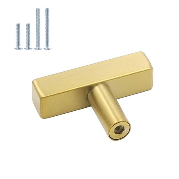 goldenwarm 20 Pack Gold Drawer & Cabinet Knobs - Brushed Brass Cupboard Knobs Square Single Hole Gold Handles Stainless Steel