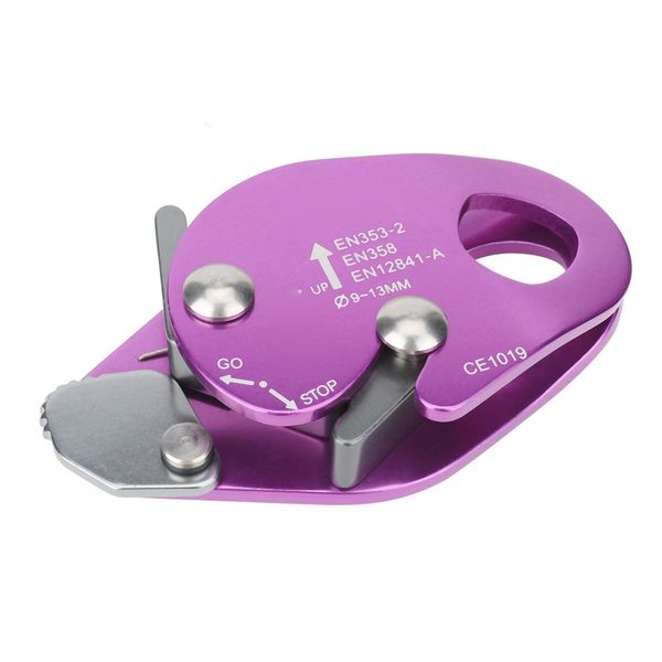 Alomejor 22KN Climbing Stop Descender Self-braking Rappelling Belay Grab for 9-13mm Rope Clamp Rescue Climbing Gear(Purple)