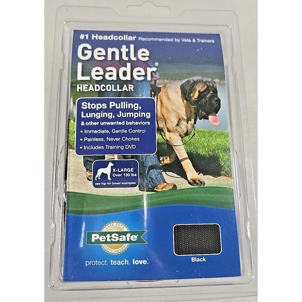 Pet Safe Black Gentle Leader Head Dog Collar Size X-Large Over 130 LBS inc DVD