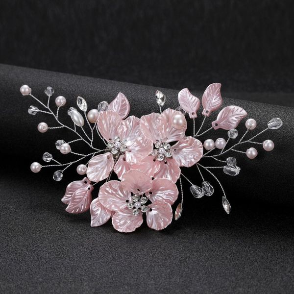 VMila Wedding Pearl Hair Comb Wedding Hair Comb Bridal Hair Accessories Pearl Flower Hair Accessories For Women Girls Wedding Hair Accessories (Silver Vine Pink Flower)