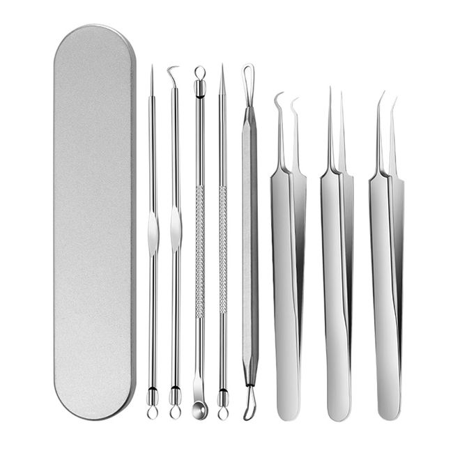 8 Stücke Mitesserentferner,Pickel Werkzeug-Set,professionelle Edelstahl-Akne,Akne Mitesser Tools Blackhead Remover Pinzetten-Set aus Edelstahl für Nasen-Gesichtspflege