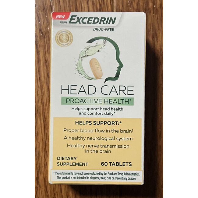 Excedrin Head Care Proactive Health. Drug Free 60 Tabs Exp: 08/2024+