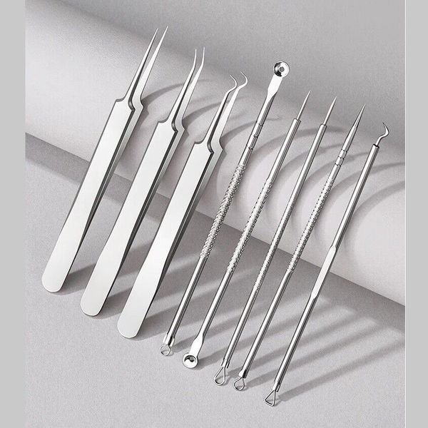 Pimple Remover Tweezers Pointed Sharp Needle Blackhead Zit Acne Metal Tool Set