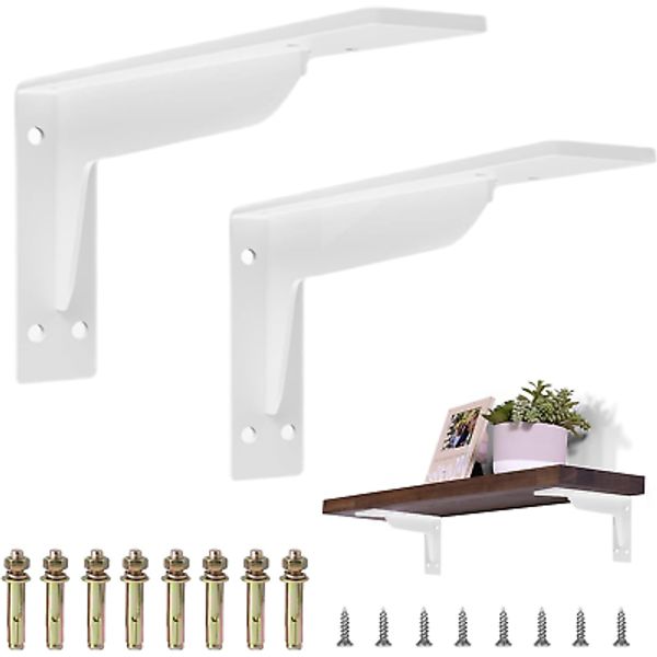 12 Inchs White Heavy Duty Industry Shelf Brackets, L Countertop Support Brackets