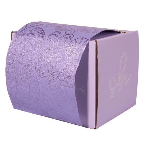 Extra Wide Hair Foil, Hairdressing Foil For Highlighting and Balayage, 12.7cm width hair foil roll with built in cutter. Embossed Foil with Lilac Leaf Design