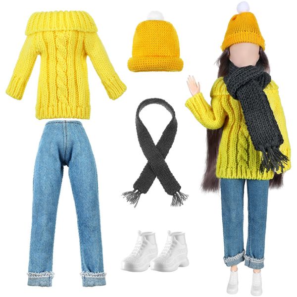 Geyoga 5 Pcs Doll Clothes 11.5 Inch Girl Doll Accessories Spring Energetic Doll Clothing Set Including Sweaters, Denim Pants, Hats, Scarves, Shoes for 11.5 Inch Girl Doll(Vibrant)