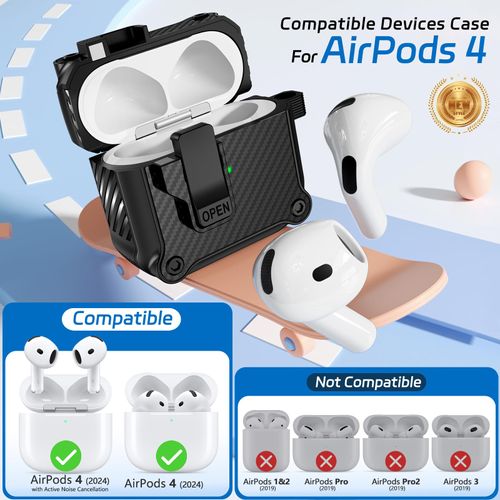 Case for AirPods 4 with Secure Lock, Auto-Open, Ekoonpft Compatible with Apple AirPods 4 with/Without Active Noise Cancellation 2024 Cover with Cleaner & Keychain, Anti-Scratch Drop Protection