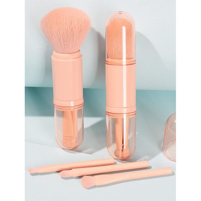 4 in 1 Make-up Pinsel Set, Mwoot Einziehbare Multifunktionale Kosmetik Make-up Pinsel, Nagel Kunst Staub Entferner pinsel,Tragbare Gesichtspuder Lidschatten pinsel für Reise (Rosa)