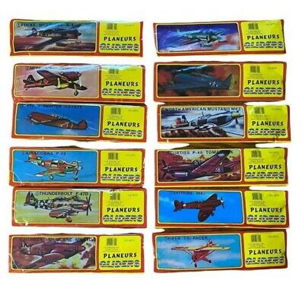 Complete Set Flying Gliders Planeurs Toy Planes All 12 Mustang Piper Thunderbolt