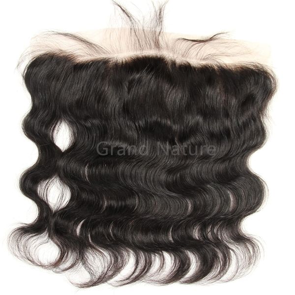 Grand Nature 18 Inch Transparent Lace Frontal Closure 13 x 4 Human Hair Body Wave Pre Plucked Ear To Ear Lace Frontals With Bangs Baby Hair Knots Can Be Bleached(18"-13x4, 130%-Light-brown Lace)