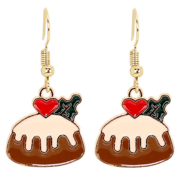 Bluebubble MERRY CHRISTMAS Pudding Cake Dangle Earrings on Gift Card