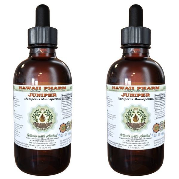 Hawaii Pharm Juniper Alcohol-Free Liquid Extract, Organic Juniper (Juniperus Monosperma) Dried Berry Glycerite Natural Herbal Supplement 2x2 oz