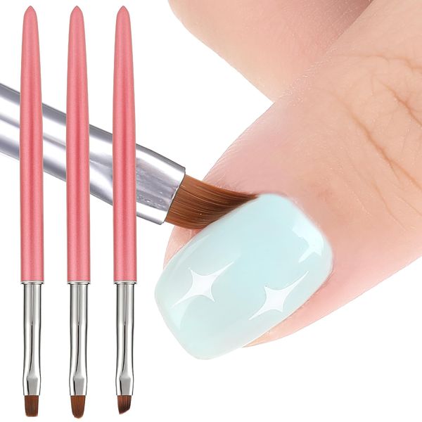 cobee Nail Clean Up Brush, 3PCS Nail Art Clean Up Brushes Nail Painting Brushes Nail Remover Brush Nail Pen Painting Tools for Nail Art Design Manicure Mistake Cleaning(Round, Angled, Flat, Rose Red)