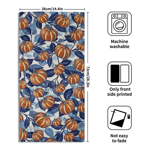 Blue Burnt Orange Fall Pumpkin Hand Towels for Bathroom Set of 2 Autumn Harvest Thanksgiving Day Holiday Print Decorative Handtowels Soft Absorbent Bath Towel for Home Guest Room Hotel Gym Spa
