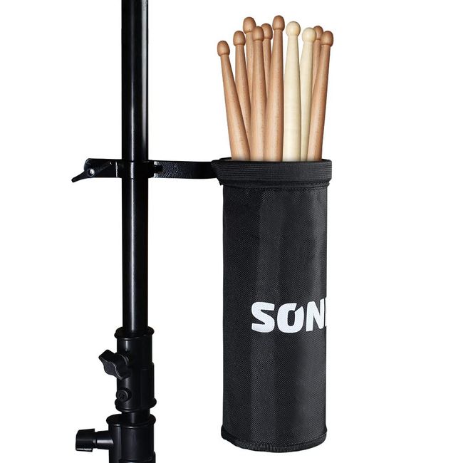 SONICAKE Drumstick Halter Tasche Beutel Nylon Trommelstock Tasche Stickhalter mit Aluminium Klemme für Drum Kits & Notenständer bis zu 5 Paare Sticks