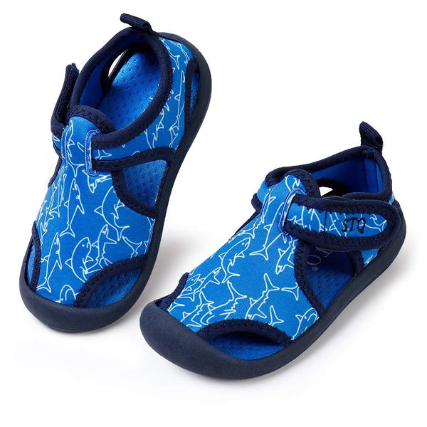 STQ Boys Water Shoes Lightweight Comfortable Non-Slip Swim Pool Sandals(Toddler/Little Kid) Royal Blue/Shark 6 M US Toddler