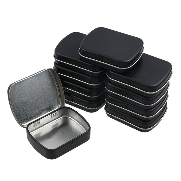Geesatis 10pcs Black Metal Hinged Tin Box Container,Rectangular Empty Tinplate Storage Box Containers,Small Storage Container with Lid (2.36" L*1.77" W*0.59" H)