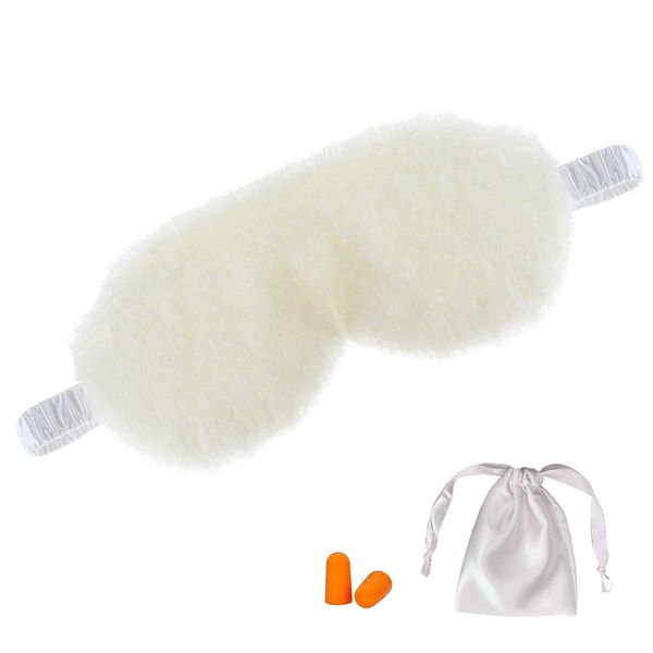 Fluffy Eye Mask with Travel Pouch and Ear Plugs (White)