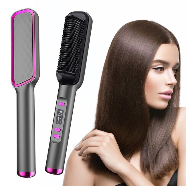 Gobesty Haarglätter Bürste, Professionelle Haarglätterbürste, Schnelles Aufheizen, LCD-Display Glättbürste, 30 Temp Einstellungen, Verbrühungsschutz, 80-230°C Hair Straightener (Grey)