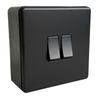 Matt Black Screwless 2 Gang Double Light Switch & 32mm Black Surface Pattress Back Box