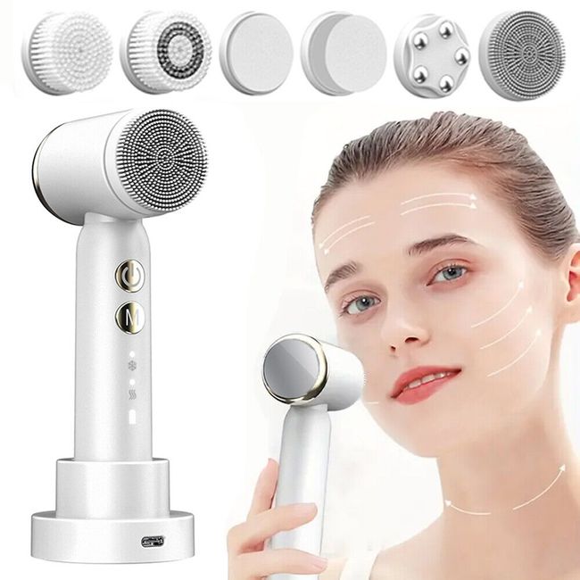 6 in 1 Facial Cleansing Brush Electric Face Scrubber Rechargeable Exfoliator NEW