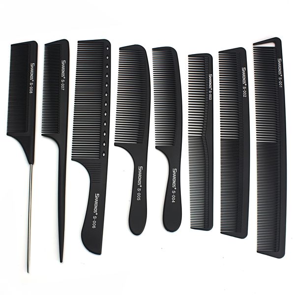 Professionelle White/Black/Off White Barber Carbon Comb Hitzebeständige und Anti Static Comb Set 8-teilige/10-teilige Set Bevorzugter Barber (schwarz)