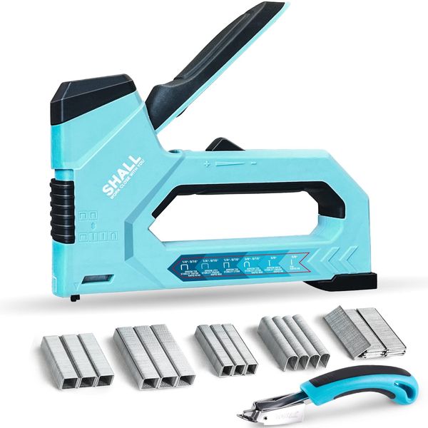 SHALL 6-in-1 Staple Gun Heavy Duty - Upholstery Stapler Nail Gun with 4000 Counts Staples, Manual Brad Nailer with Staple Remover for Wood, Crafts, Fabric, Cable, Wall, Decoration, Furniture