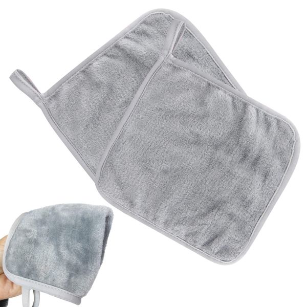 2pcs Reusable Makeup Remover Cloth Microfibre Face Cleansing Cloths Ultra Soft Washcloths,Premium Hypoallergenic Chemical Free Microfibre Makeup Remover for Gym,Spa &Travel and so on(20 * 20cm,Grey)