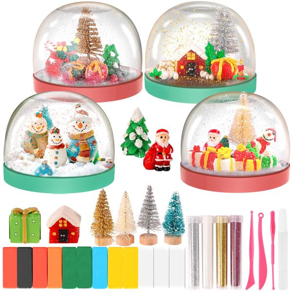 Karsspor 33 PCS Christmas Snow Globe Kit, 4 PCS Christmas Crafts Water Globe Kit with Complete Tools, Snow Globe Craft Kit, DIY Snow Globe for Creative Christmas Arts and Crafts for Girls and Boys