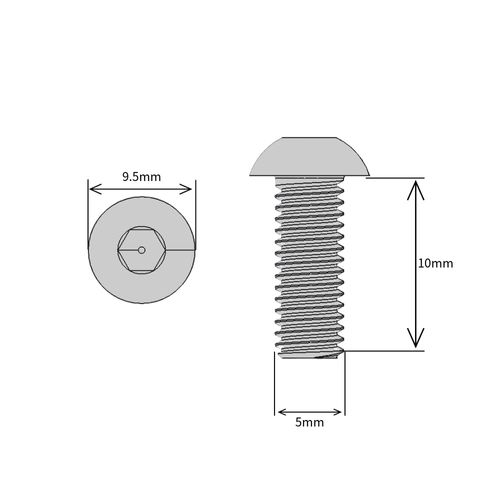 M5 (5mm x 10mm) Hex Socket Button Head Screws - A2 Grade Stainless Steel (Pack of 20)