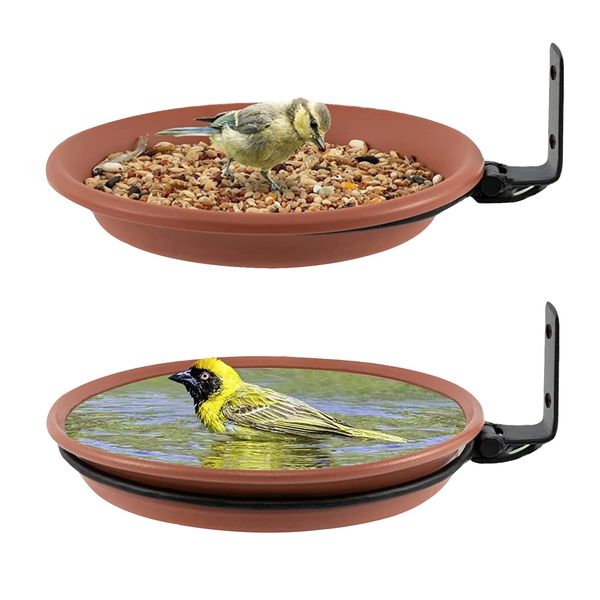 2 Piece Wall Mounted Bird Feeder,Bird Feeder & Bird Bath for Garden,Fence Bird Feeder Tray,Deck Bird Feeder Tray,Attracting Wild Birds,Bird Water Feeder for Installed on Trees,Balcony,Outdoor Walls