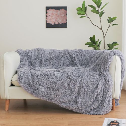 Gray Faux Fur Throw Blanket, 50" x 60" Fluffy Shaggy Plush Decorative Couch Blanket, Cute Furry Throw for Kids, Women, Men, Teen Girls