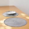 4 x Round Placemats Stylish Tableware Essentials for Dining Table Protection Pom Pom Design, 38cm, Grey