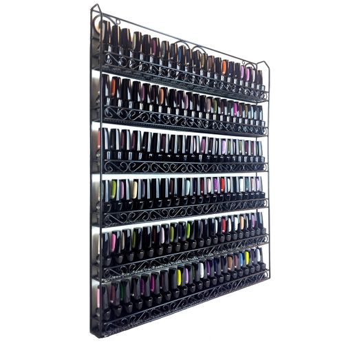 PANA Professional Wall-Mounted BLACK Metal Frame Nail Polish Display Rack Organizer - Holds Up to 100 Bottles - Perfect for Gift Home Salon Office Use