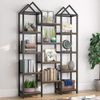 Tribesigns rustic three-story wide bookshelf, 12 open shelves vintage industrial bookshelf, wooden and metal display stand