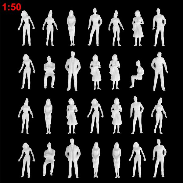 MYCreator Unpainted Architectural 1:50 O Scale Model Figures 100PCS White Model Train People Figure Passengers Standing & Sitting Pose Ready to Paint Little People Figures for Miniature Scenes (1#)