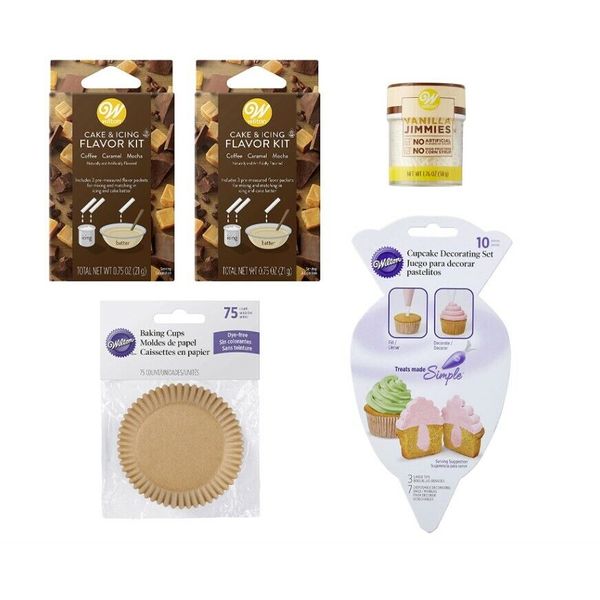 Wilton Coffee Caramel & Mocha Flavor Cupcake Baking/Decorating Set 5 pcs. E14E