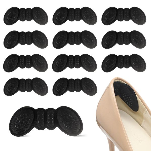 6 Pairs Shoe Heel Pads for Shoes Too Big, Shoe Heel Inserts for Loose Shoes, Beige Back of Heel Cushion Inserts (Black)